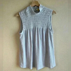 Pleione Size L Pleated Sleeveless Shirt mock neck